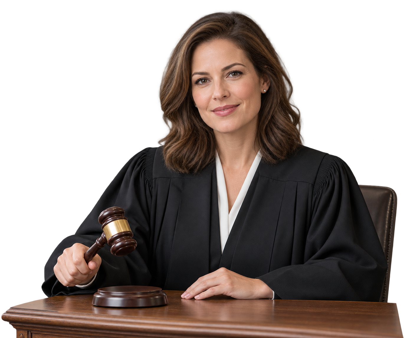 Illustrative female judge holding a wooden gavel